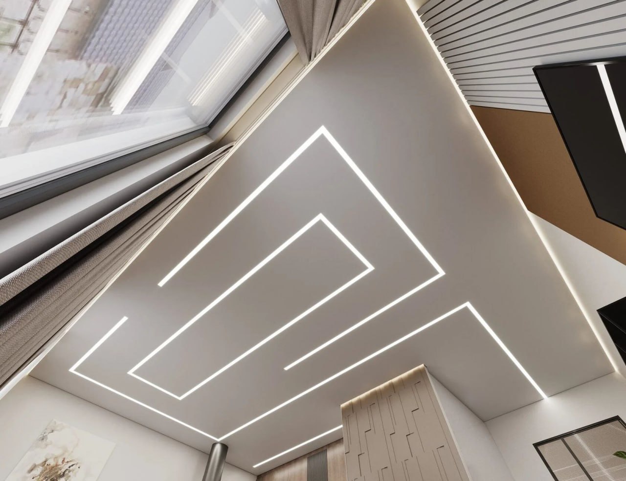 Натяжной потолок со световой линией
